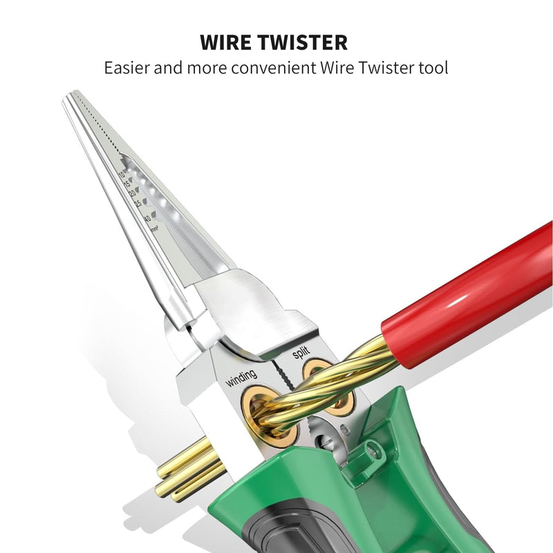 GADO 8in1 Wire Stripper Twister for Cutting and Pulling Wires, Cable Scissors,Voltage Tester Pliers, 12V to 250V Live,Null,Hot Wire Judgment AC DC, Audible and Flashing LED Alarms Green