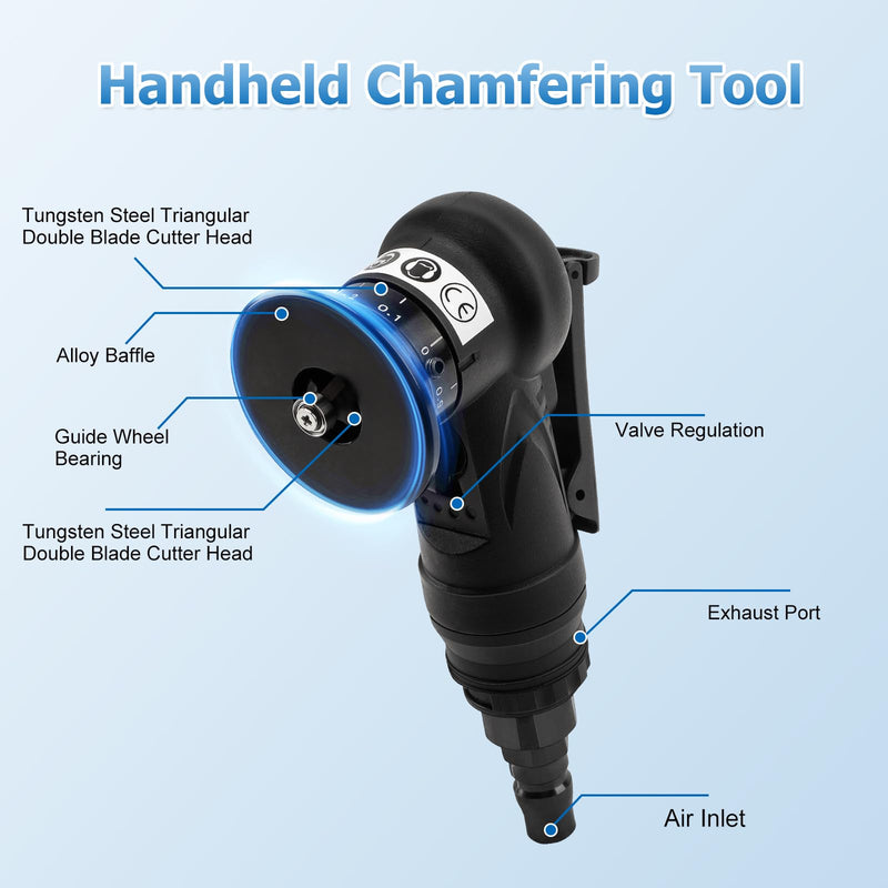 Mini Pneumatic Chamfering Tool Handheld,45°Arc Corner(C&R Angle Blades) | 1/4 Inch Air Inlet Tile Chamfering Machine Trimming Air Tool Kit for Metal Wood Beveling Deburring