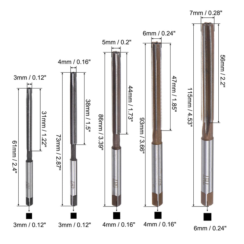 uxcell 10pcs Hand Reamers Set 3mm 4mm 5mm 6mm 7mm 8mm 9mm 10mm 11mm 12mm H7 Metric Alloy Steel Reamer Bit Straight Flutes Steel Cutting Tool for Metal Wood Hole Reaming