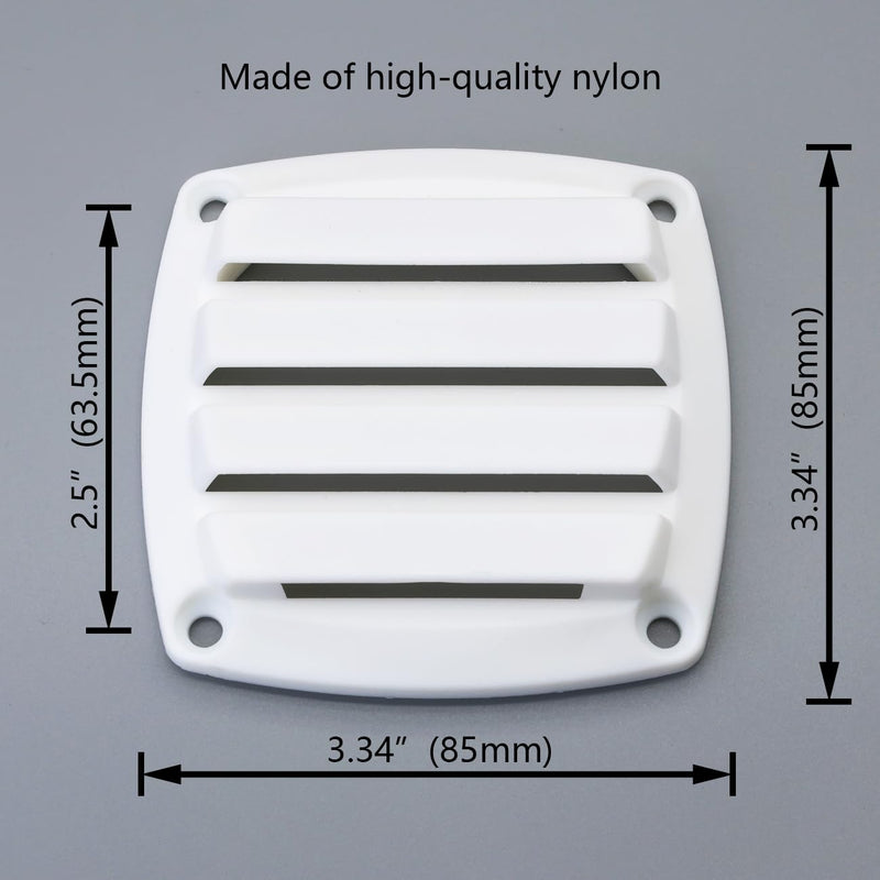Marine Boat Nylon Louvered White Flush Thru Vent | Free Stainless Steel Screws(4 Pcs)
