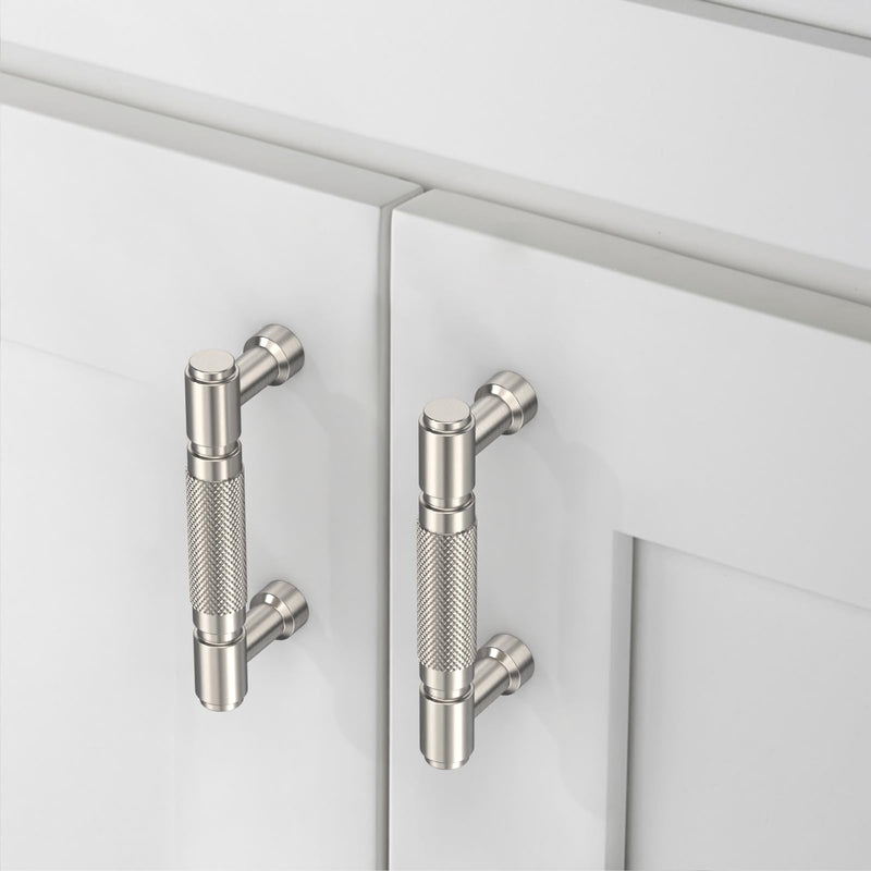 10 Pack 3 Inch(76mm) Cabinet Pull Brushed Satin Nickel knurled Kitchen Cabinets Handles Black Cabinet Hardware for Cupboard Square Kitchen Pulls for Cabinets Drawer Handles 3" Hole Center(76mm) 10 Pack