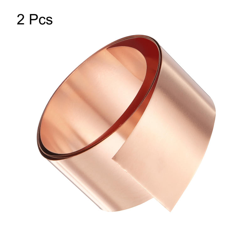 HARFINGTON 2pcs Copper Sheet Roll 0.5mm Thick Copper Flashing 99.95% Pure Copper Strip Waterproof Metal Foil Plate for Building Electronics DIY (1.6" Width x 3.28ft) 0.02"x1.6"x3.28ft 2