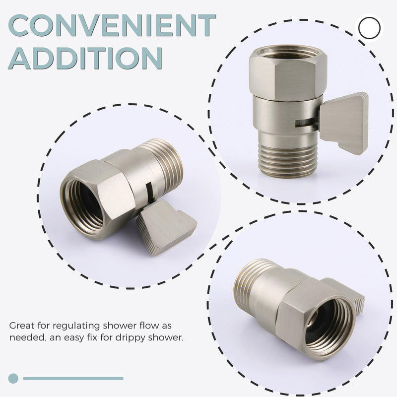 Shower Head Shut off Valve, Brass Water Flow Restrictor with Lever Handle, Brushed Nickel