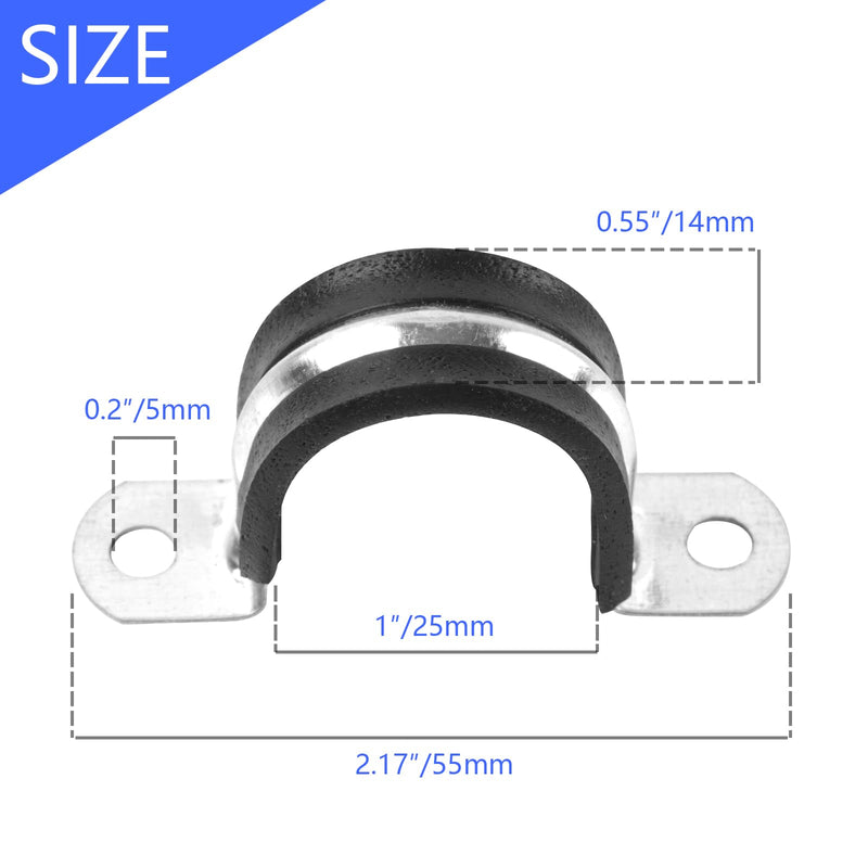 1 Inch Reinforced Rigid Pipe Strap, 2 Holes U Bracket Cable Clamp Hanger, Rubber Cushioned Insulated Clamp, Conduits Strap Clamps for Pipe Fixing on Various Surfaces, 10 PCS(25mm) 1 inch（25 mm）10 pcs