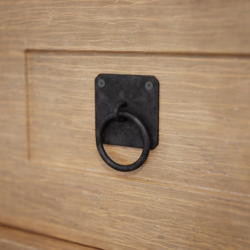 Renovators Supply Manufacturing Black Wrought Iron Mission Cabinet Ring Pull Antique Drop Style Square Backplate 2 in. RSF Rust-Resistant Powder Coat Finish Pack of 6
