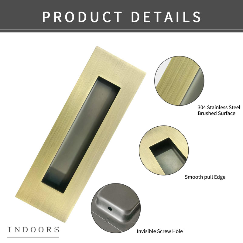 Recessed Finger Flush Pulls with Edge Pull Antique Brass - 6Inch Sliding Closet Door Handles Hardware Suitable for Pocket Door,Closet Door,Sliding Doors, Barn Door Handle
