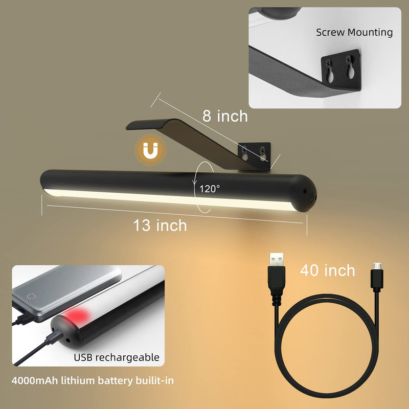 Rechargeable Picture Light with Remote,Wireless Battery Painting Light with 3 Lighting Colors,Art Light Display Lamp with Dimmable Timer, Full Metal Picture Light for Picture Gallery Dart Black-1pack 13inch