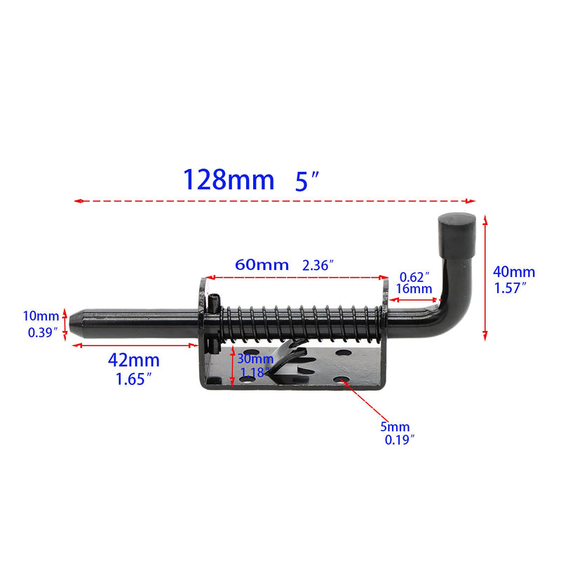 5 Inch Spring Loaded Latch Bolt, Heavy Duty Spring Loaded Latch Pin Door Lock,1/2" Pin Shed (2, Black)