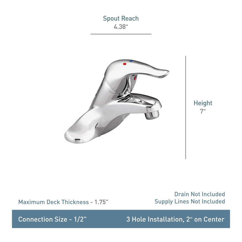 Moen Chateau Chrome Single Handle Bathroom Faucet Without Drain Assembly, L4605 0.5