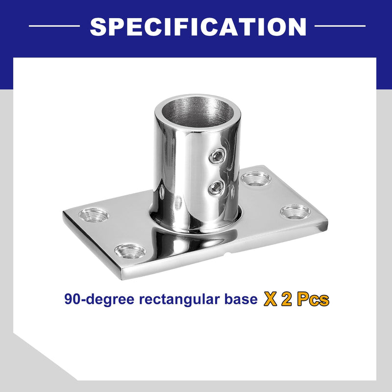 uxcell Boat Hand Rail Fitting 90 Degrees, 2Pcs Marine 316 Stainless Steel Rectangular Base, Silver