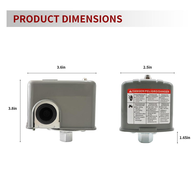 Pressure Switch D-FSG2J21CP 30-50 PSI Pump Control Water Pressure Switch, 30/50 Pump Pressure Control Switch
