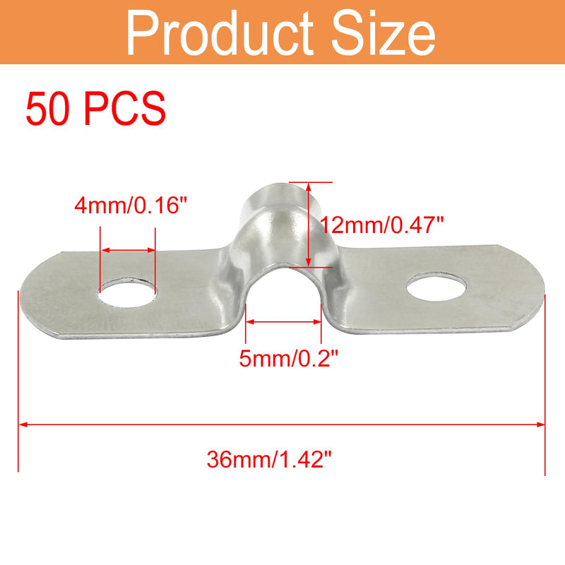 Piutouyar 50 Pack M5 Two Hole Strap U Bracket 304 Stainless Steel Rigid Pipe Strap Clamp Heavy Duty Tube Strap Tension Clip (3/16 Inch) 5mm, 50pack