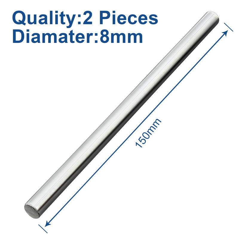 2-Pack 8mm x 150mm Linear Motion Rods Shaft Guide for 3D Printer and DIY Craft Tool, Case Hardened Chrome, Diameter 8mm, 5/16" x 5.91" 2 8mm x 150mm (5/16" x 5.91")