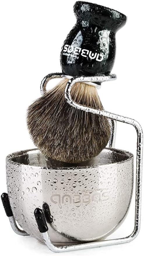 Anbbas Shaving Brush Set Badger Hair Brush + Stand + Soap Bowl 3 Piece Set Men Shaving Foaming Facial Wash Brush - NewNest Australia