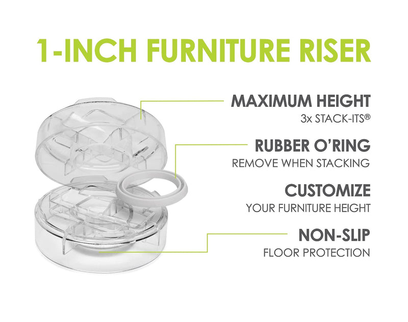 Slipstick CB658 Stack-Its 1 Inch Adjustable Bed Risers/Furniture Risers (Set of 8) Lifts Height 1", 2", or 3" When Stacked - Clear Heavy Duty Raisers 4" W x 1" H