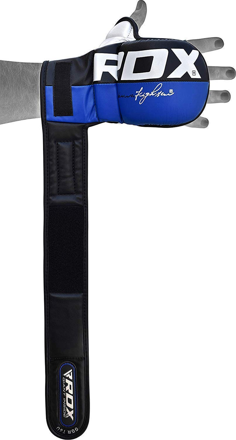 RDX MMA Sparring Gloves Martial Arts, Muay Thai, Kickboxing, Ventilated Open Palm for Grappling, Karate Mitts for Adults Blue Large