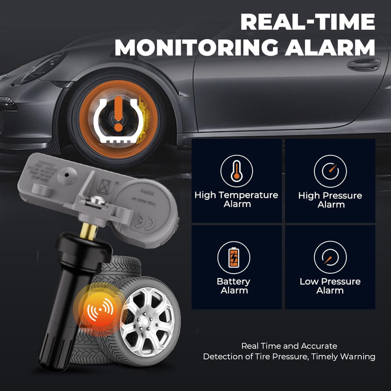 TPMS Sensor GM, 315Mhz Tire Pressure Monitoring System Sensor Compatible for Chevy Silverado Buick Cadillac GMC Pontiac Saturn Saab Replaces 13581558 13586335 13598771 13598772 Set of 4 13581558-4pcs