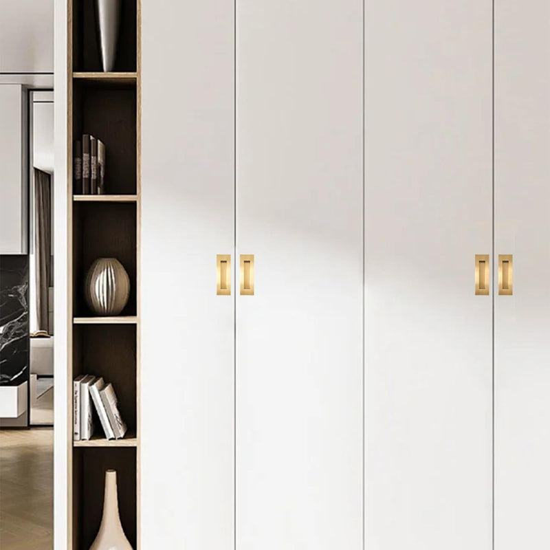 Recessed Finger Flush Pulls，Pocket Door Handles，for Sliding Barn Doors Handle, Bifold Doors Stainless Steel Rectangular Door Pulls Hardware (Gold, 7 Inch - 2p) Gold