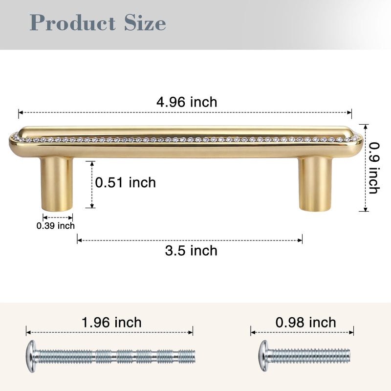 POZEAN Gold Cabinet Pulls 4 Pack, Luxury Crystal Drawer Knobs Handles, Easy Install Modern Cabinet Pulls for Kitchen Bathroom Vanity