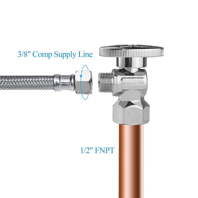 WiseWater Angle Stop Valve, 3/8" O.D Compression x 1/2" FNPT Toilet Shut Off Valve, Quarter Turn Chrome Plated Brass Fittings for Bathroom, Toilet, Kitchen (Pack of 5) 3/8" O.D X 1/2'' FNPT 5pack