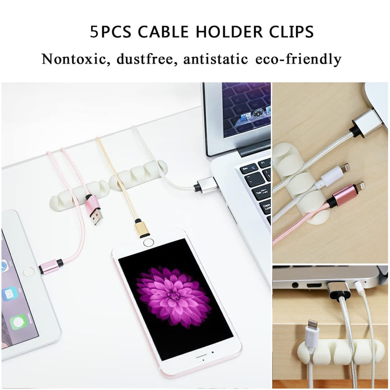 White Cable Management Organizer Kit, 2 Wire Sleeve Protector, 41 Self Adhesive Cable Clips Holder, 10pcs+2 Roll Reusable Cable Ties and 100 Cable Zip Ties for TV Computer Cord Tidy Under Desk White