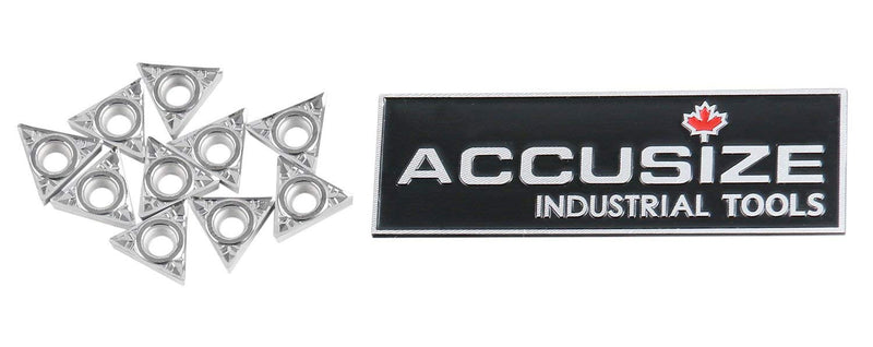 Accusize TCGT21.51-LH Carbide Inserts for Aluminum, 10 Pcs/Box | Lathe Turning Inserts, Positive-Rake TCGT110204-LH, 1/4 in I.C., 3/32 in Thick, 1/64 in Radius, 2024-1024x10 TCGX21.51-LH