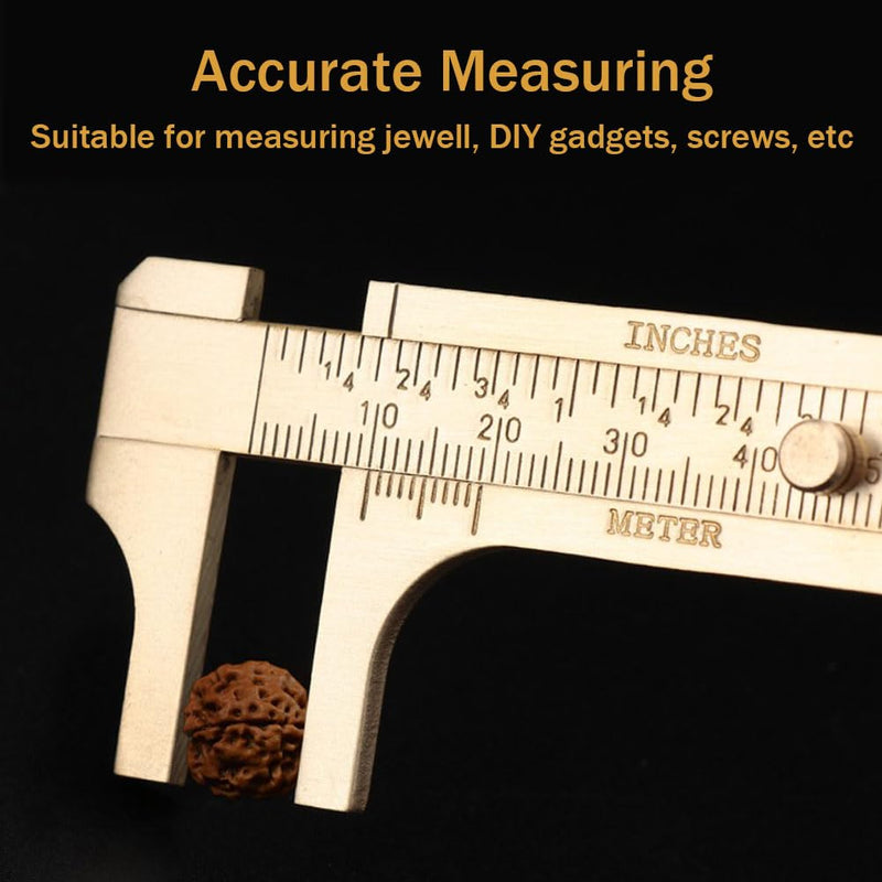 Brass Pocket Caliper with Double Scale Sliding Gauge Bead Measuring Tool Millimeter Gauge Mini Brass Vernier Caliper Brass Ruler, Gold Ruler for Measuring Jewelry(100mm) 2 Pack