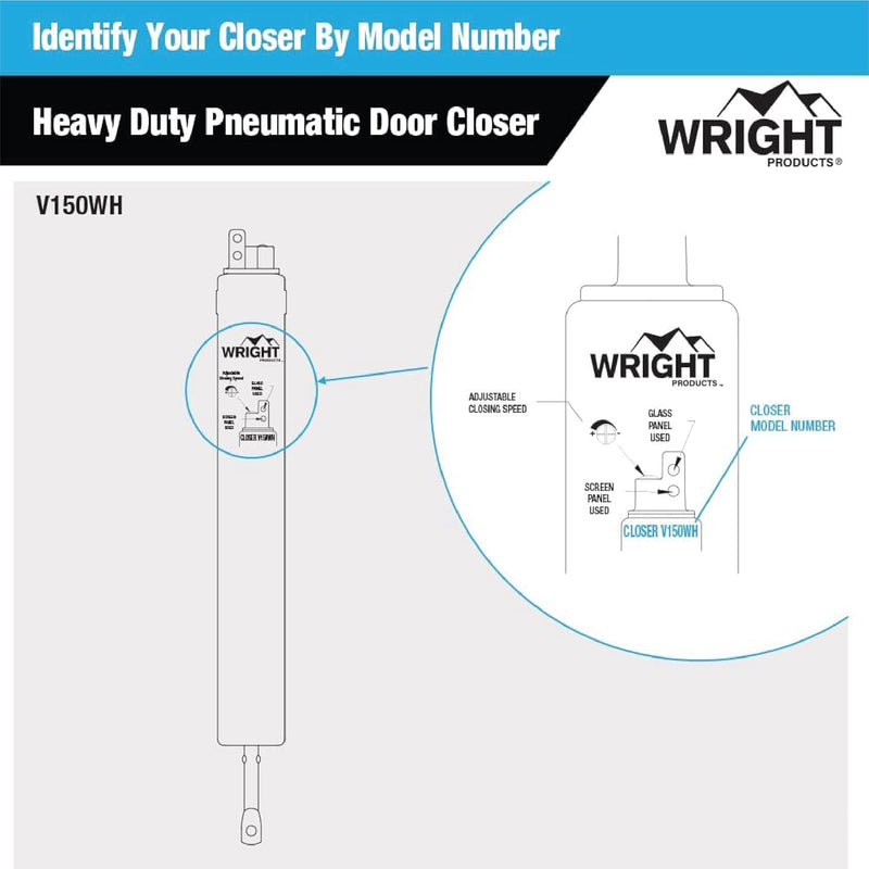 Wright Products V150WH Heavy Duty Pneumatic Screen and Storm Door Closer White