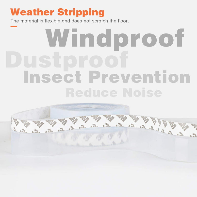 26 Feet Silicone Seal Strip,Door Weather Stripping, Sealing Tape for Door Draft Stopper Adhesive Tape for Doors Windows and Shower Glass Gaps (Transparent, 45MM) TRANSPARENT