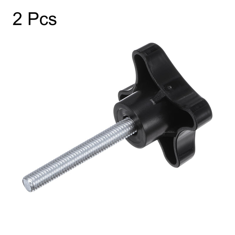 HARFINGTON 2pcs Star Knobs M8 x 50mm Male Thread Plastic 4-Star Stud Knob Hand Tightening Clamping Screw Replacement Threaded Handle, Black