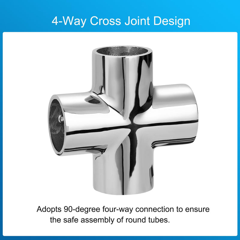 Boat Handrail Fitting 90 Degree 4-Way Cross Tube Pipe Connector for 1" Round Tubing, 316 Stainless Steel Pipe Joint, Marine Grade Pipe Fitting (2-Pack) 1 Inch