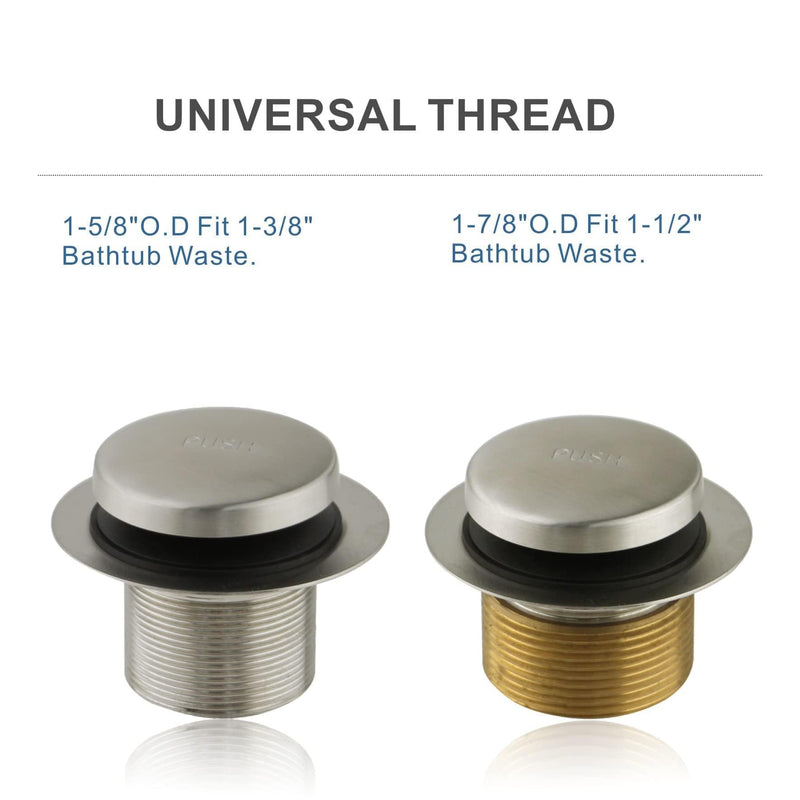 Brushed Nickel Tub Drain Tip-Toe Tub Trim Set Conversion Kit Assembly, Hidrop Bathtub Drain Replacement Trim Kit with 2-Hole Overflow Faceplate and Universal Fine/Coarse Thread, Brushed Nickel 2 Holes