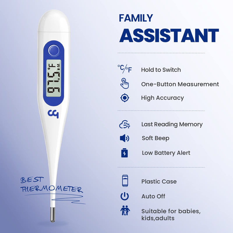 Thermometer for Adults, Oral Thermometer for Fever, Thermometer with Fever Alert, Memory Recall, C/F Switchable, Rectum Armpit Reading Thermometer for Whole Family (Klein Blue)