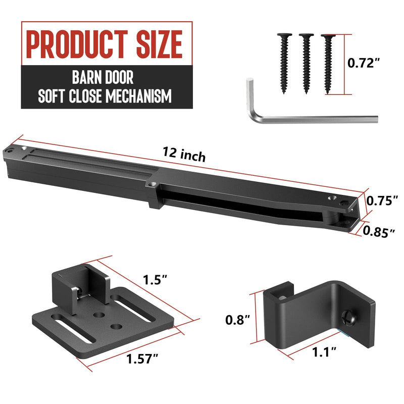 Barn Door Hardware Kit – Soft Close No-Drill (2PCS) | Hydraulic damper for 88-132 lb doors; anti-slam, silent close; protects fingers/pets; fits bedroom, bathroom, closet, pantry Black 2