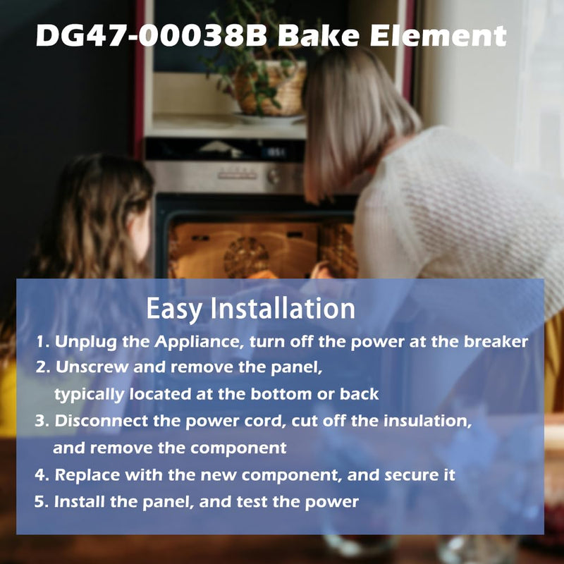 DG47-00038B Bake Element, compatible With Samsung range/stove/oven, Replaces part PD00025540, DG47-00038A, 3015238, AP5623199, EAP4240837, PS4240837 (2 Yr Warranty)