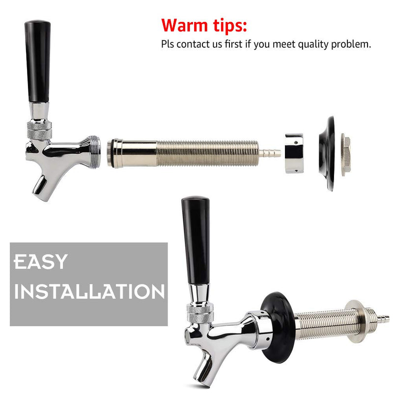 OneBom Beer Faucet with Nipple 4'' Shank Assembly,3/16’’I.D. Bore for Keg Fridge Keezer (4'' Shank)