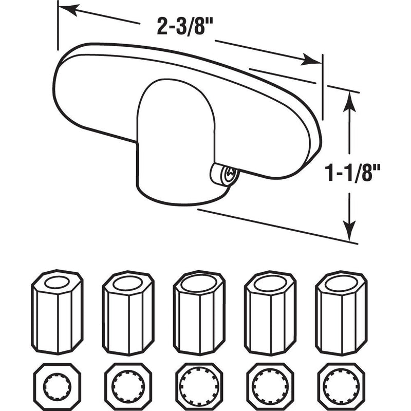 Prime-Line H 3892 Operator Tee Handle, 1-1/8 In. x 2-3/8 In., Diecast, White, Universal (2 Pack) 1-1/8 in. x 2-3/8 in.