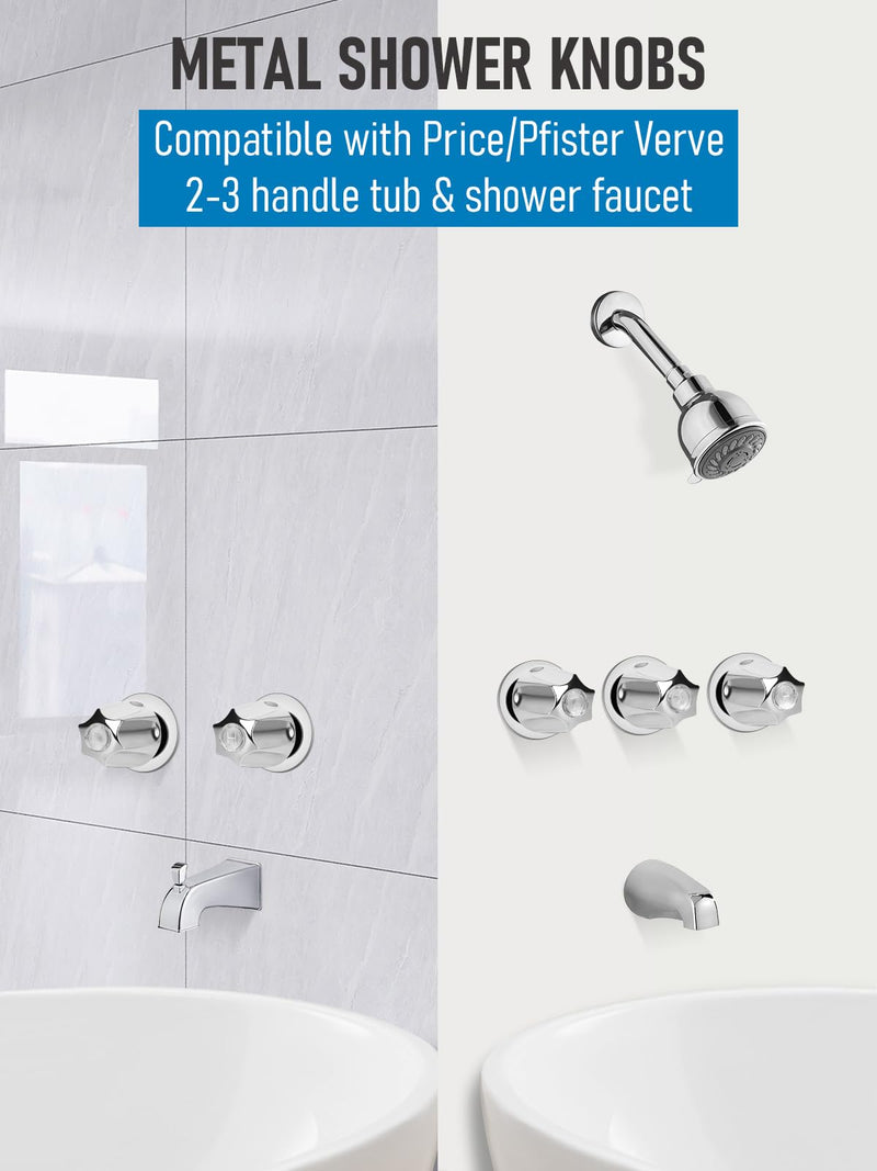 3Pcs Shower Knob Replacement Compatible with Price/Pfister Verve Tub Shower, Bathtub Faucet Handle Remodel Trim Kit Includes Hot/Cold/Diverter Knob & 3 Screws (Polished Chrome) Polished Chrome