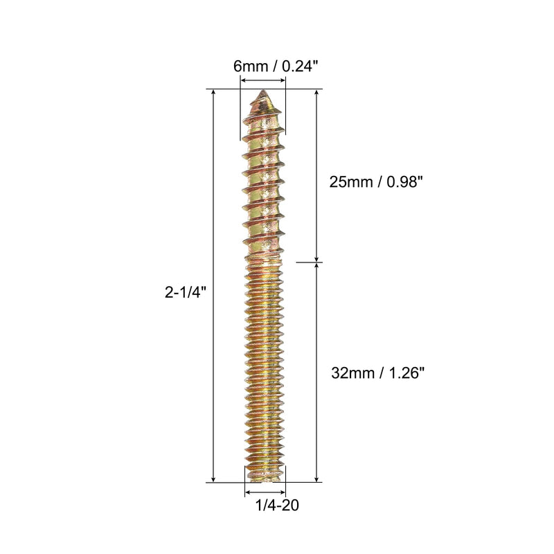 uxcell 1/4-20x2-1/4 Hanger Bolts, 12pcs Double Ended Screws Wood Dowel Screws for Furniture 1/4-20x2-1/4" 12