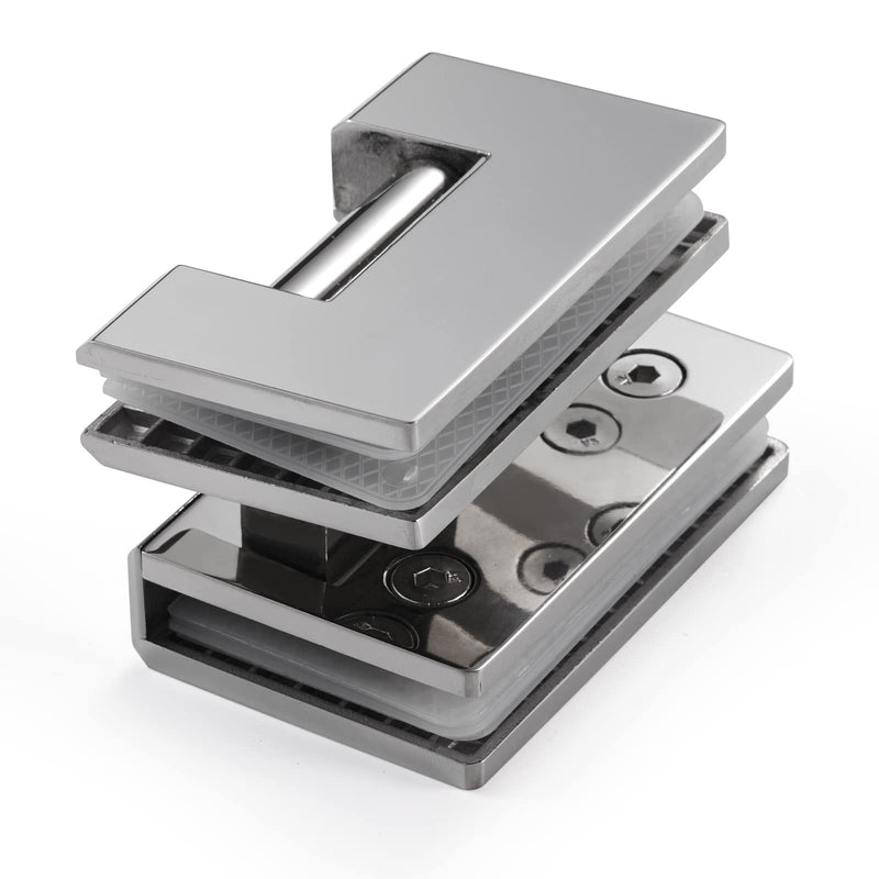 Ranbo 90 Degree Shower Glass Door Hinge, Polished Chrome, 1 Pack | solid 5mm-thick 304 stainless steel, glass to glass mount, for 5/16"-1/2" (8mm-12mm) thick frameless doors