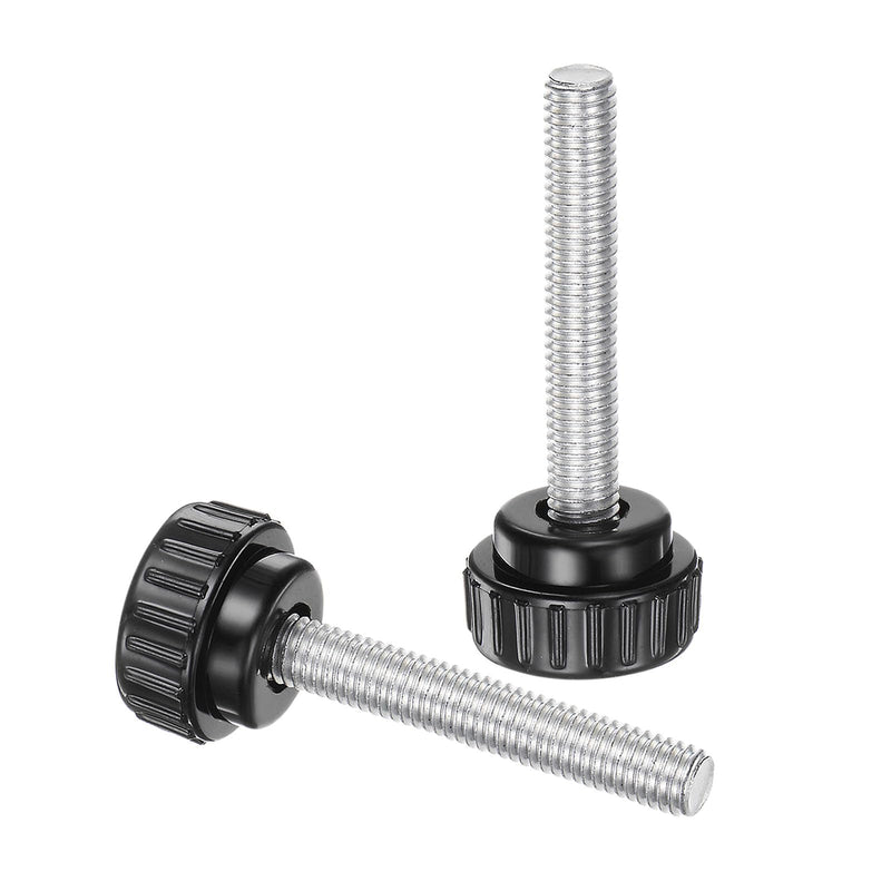 uxcell 2pcs Knurled Clamping Knobs M8 x 55mm Metric Zinc Plated Carbon Steel Male Thread Thumb Screw on Type 30mm Plastic Round Head Threaded Hand Bolt Stud Knobs Black M8 x 55mm x 30mm