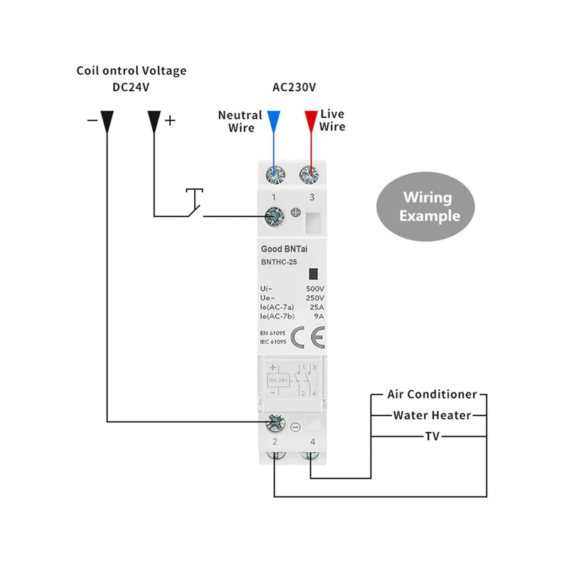 DC Modular Contactor 2P 2NO 25A 12V 24V DC 35 mm DIN Rail Mount (2P 25A 2NO 24VDC) 2P 25A 2NO 24VDC