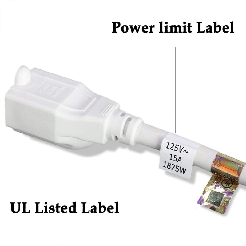 FIRMERST 6 Feet 1875W 15A Flat Plug Low Profile Extension Cord 14 AWG White 1