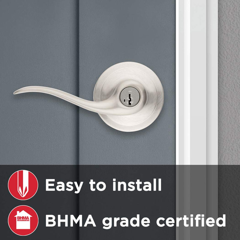 Kwikset Satin Nickel Keyed Lever Door Handle with Lock, Reversible, Pick Resistant Smartkey Security - For Front Doors and Bedrooms