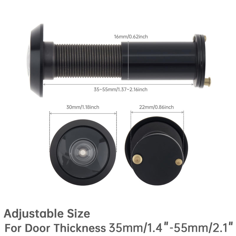 Door Viewer Peephole, Solid Brass 200 Degree Viewer, 5/8 Inch Pipe Diameter Peephole with Privacy Cover for 1-3/8" to 2-1/6" Doors (Black) Black