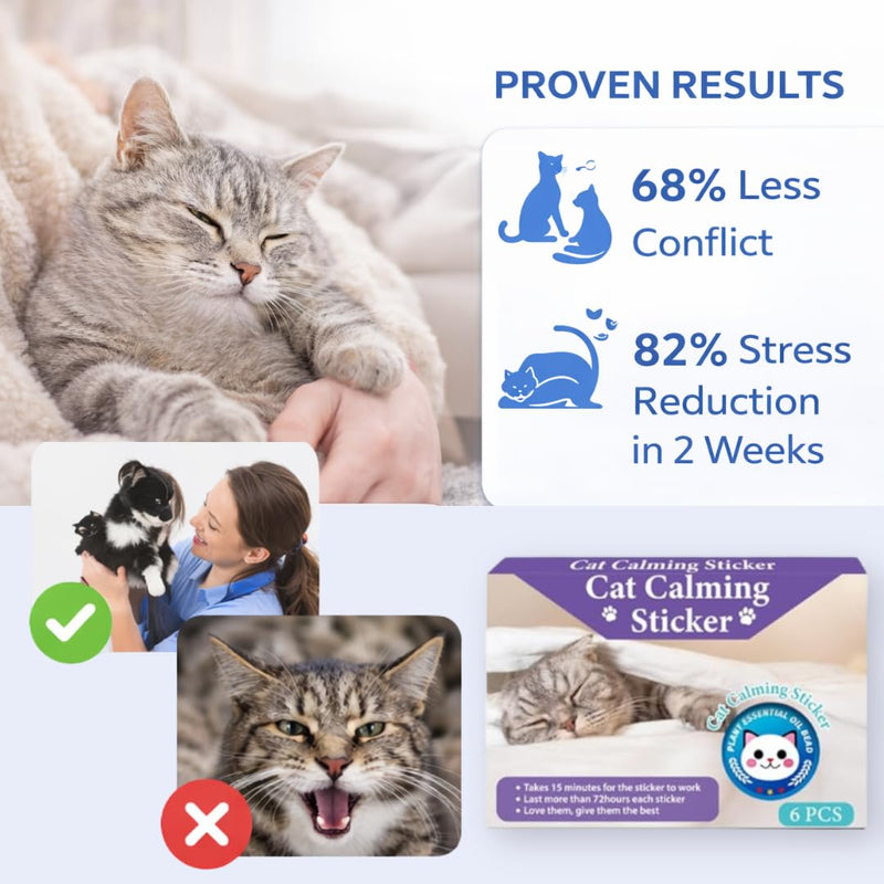 Cat Calming Pheromone Stickers (6 PCS), Natural Plant Essential Oil Diffuser Patches, Anxiety & Stress Relief for Cats, Vet Visits & Travel Essentials, 4-Bead Design for 72+ Hour Relief