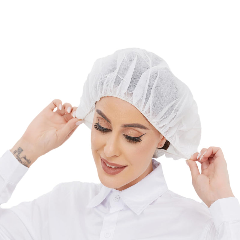 Hair Nets Disposable Bouffant Caps for Food Service Beauty Home Cleaning Extra Large White and Black 24 Inch_100 PCS