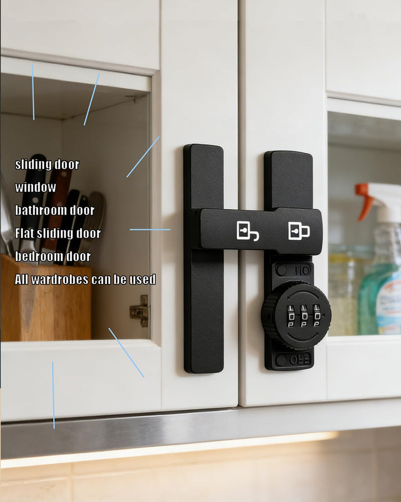 3-Digit Combination Lock for Double Doors Cabinets Closets Black