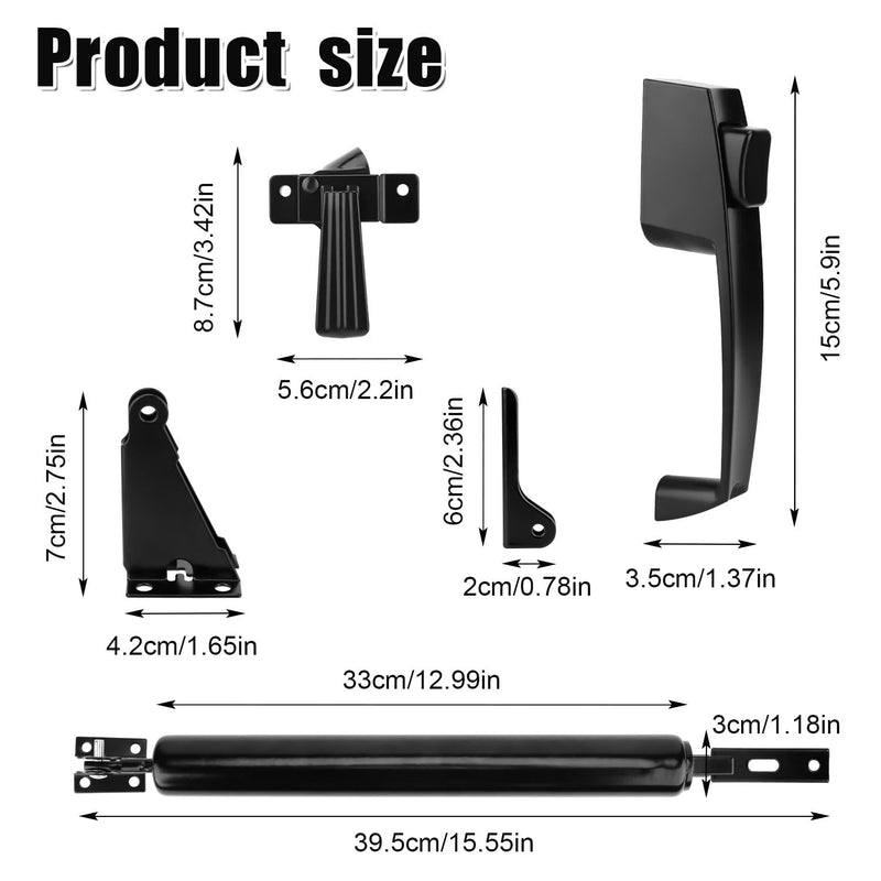 Storm Door Closer & Screen Door Handle, Black Heavy Duty Screen Door Closer Replacement Kit Shock Absorber Bracket with Screen Door Spring Storm Door Latch Protecting from Strong Winds