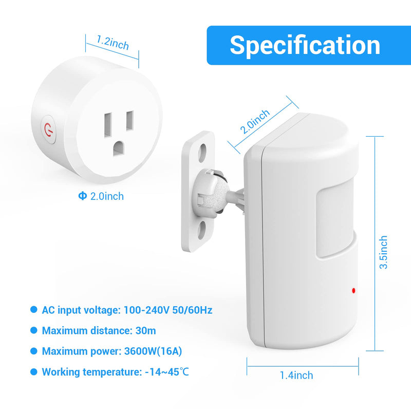 SEHOMY Motion Sensor Switch with Outlet for Bathroom Kitchen, Control Bedroom lamp, exhaus, Range Hood, PIR Infrared Indoor Motion Activated Sensor Plug for air Conditioner, No Pair Required 1